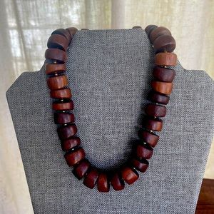 Boho Wooden Beaded Necklace with Gold Clasp